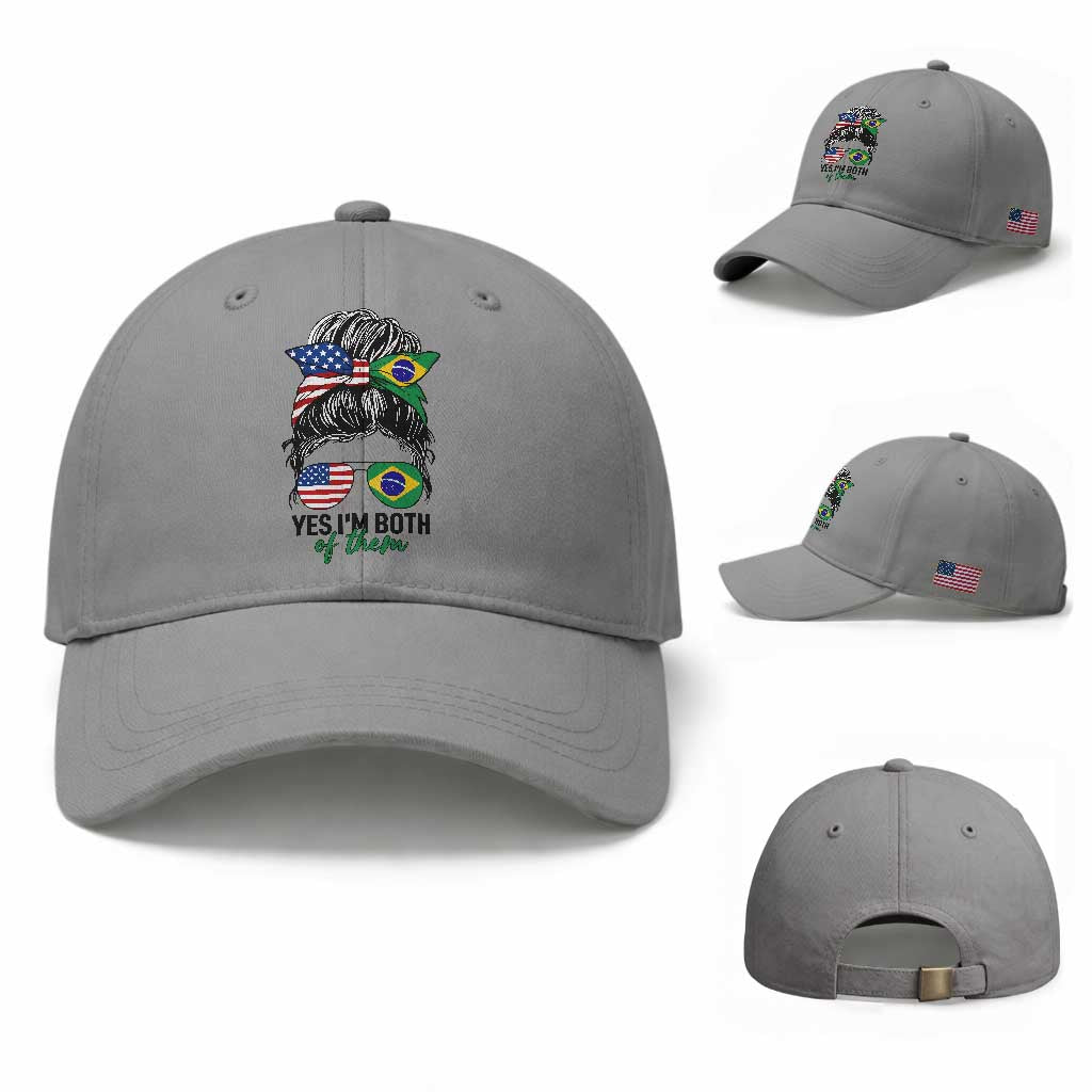 Half American And Brazilian America Brazil Brasil Flag Girl Baseball Cap Yes I'm Both of Them