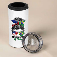 Half American And Brazilian America Brazil Brasil Flag Girl 4 in 1 Can Cooler Tumbler Yes I'm Both of Them