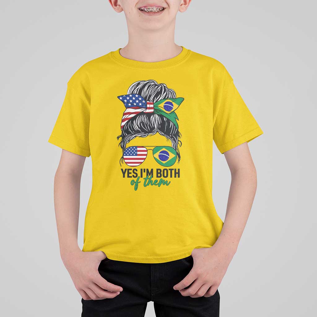 Half American And Brazilian America Brazil Brasil Flag Girl T Shirt For Kid Yes I'm Both of Them