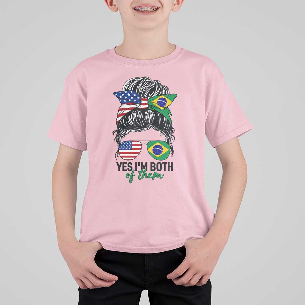 Half American And Brazilian America Brazil Brasil Flag Girl T Shirt For Kid Yes I'm Both of Them