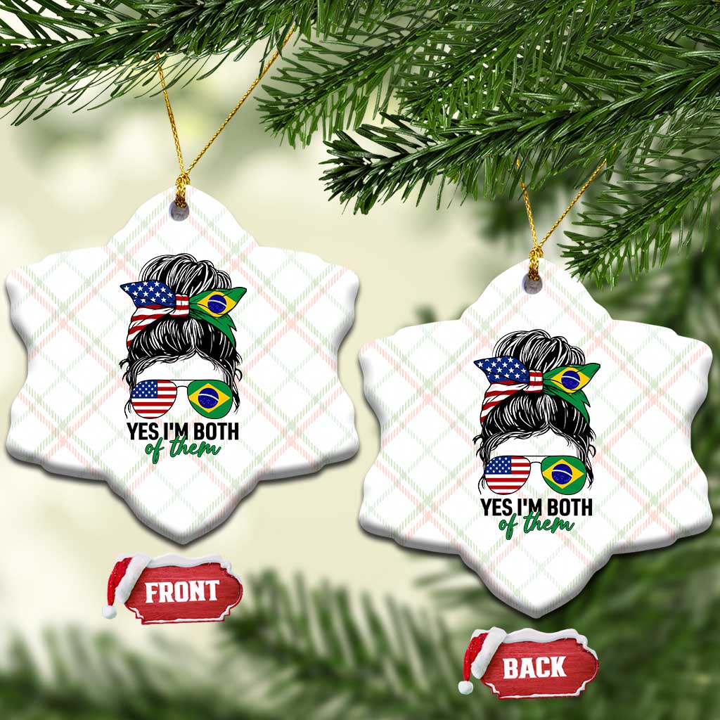 Half American And Brazilian America Brazil Brasil Flag Girl Ceramic Ornament Yes I'm Both of Them