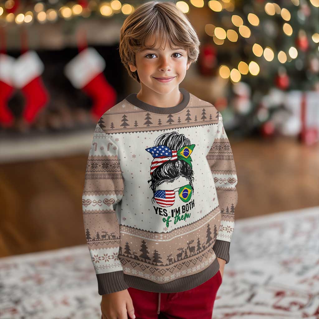 Half American And Brazilian America Brazil Brasil Flag Girl Ugly Christmas Sweater Yes I'm Both of Them