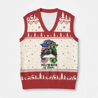 Half American And Brazilian America Brazil Brasil Flag Girl V-Neck Knit Sweater Vest Yes I'm Both of Them