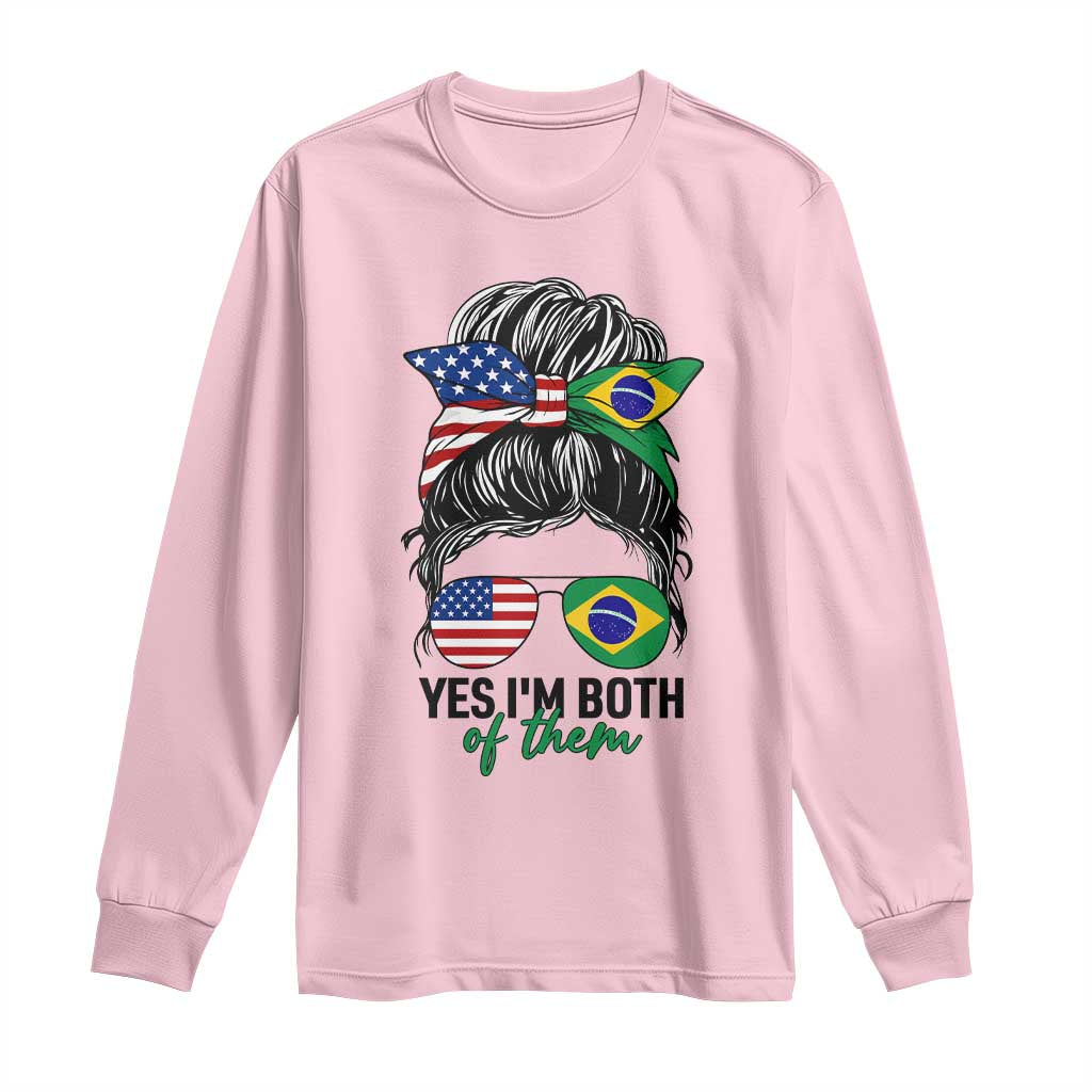 Half American And Brazilian America Brazil Brasil Flag Girl Long Sleeve Shirt Yes I'm Both of Them