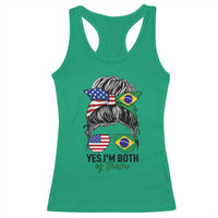 Half American And Brazilian America Brazil Brasil Flag Girl Racerback Tank Top Yes I'm Both of Them