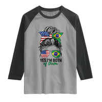 Half American And Brazilian America Brazil Brasil Flag Girl Raglan Shirt Yes I'm Both of Them