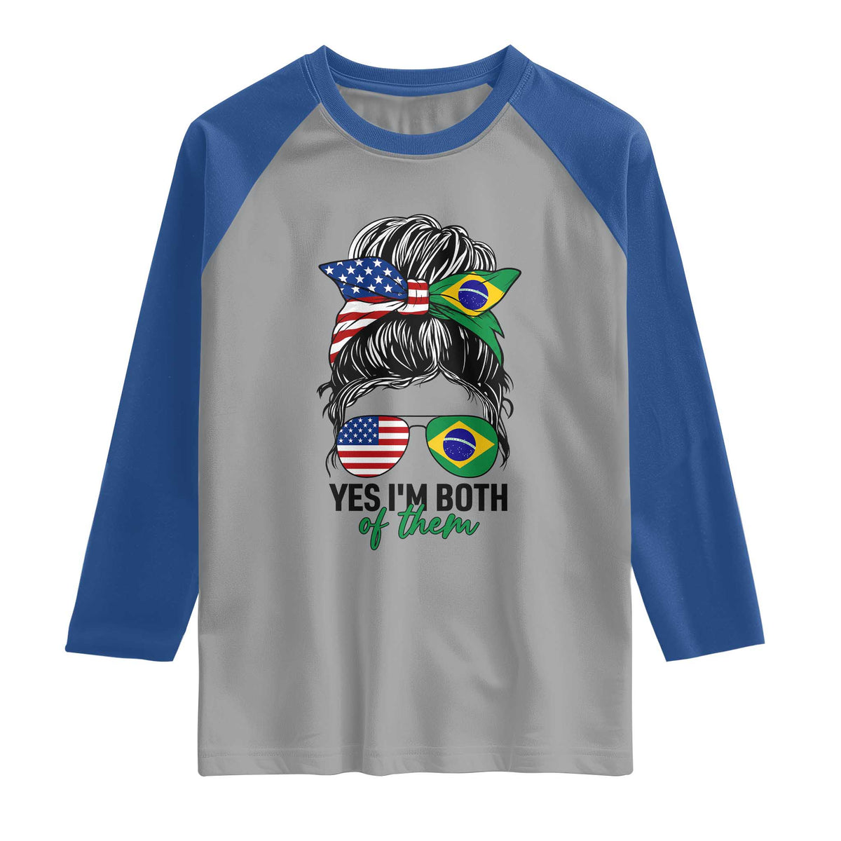 Half American And Brazilian America Brazil Brasil Flag Girl Raglan Shirt Yes I'm Both of Them