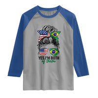 Half American And Brazilian America Brazil Brasil Flag Girl Raglan Shirt Yes I'm Both of Them