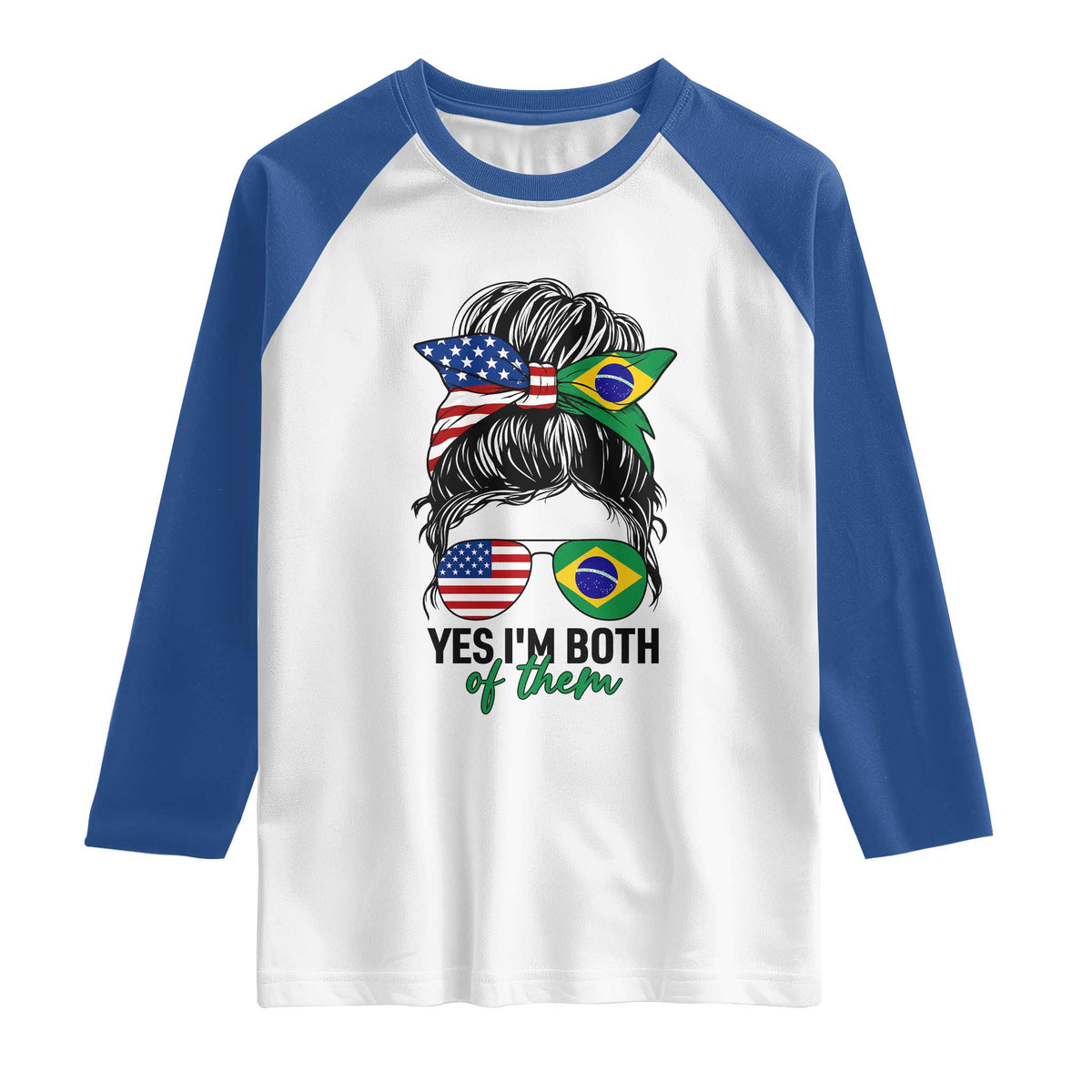 Half American And Brazilian America Brazil Brasil Flag Girl Raglan Shirt Yes I'm Both of Them