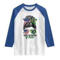 Half American And Brazilian America Brazil Brasil Flag Girl Raglan Shirt Yes I'm Both of Them
