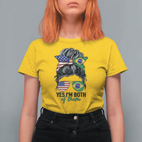 Half American And Brazilian America Brazil Brasil Flag Girl T Shirt For Women Yes I'm Both of Them