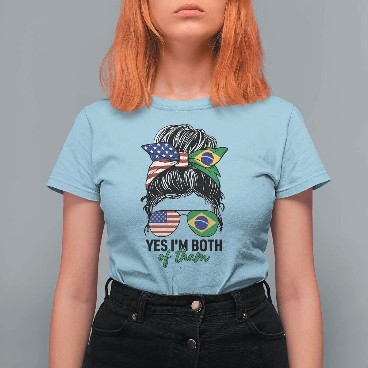 Half American And Brazilian America Brazil Brasil Flag Girl T Shirt For Women Yes I'm Both of Them