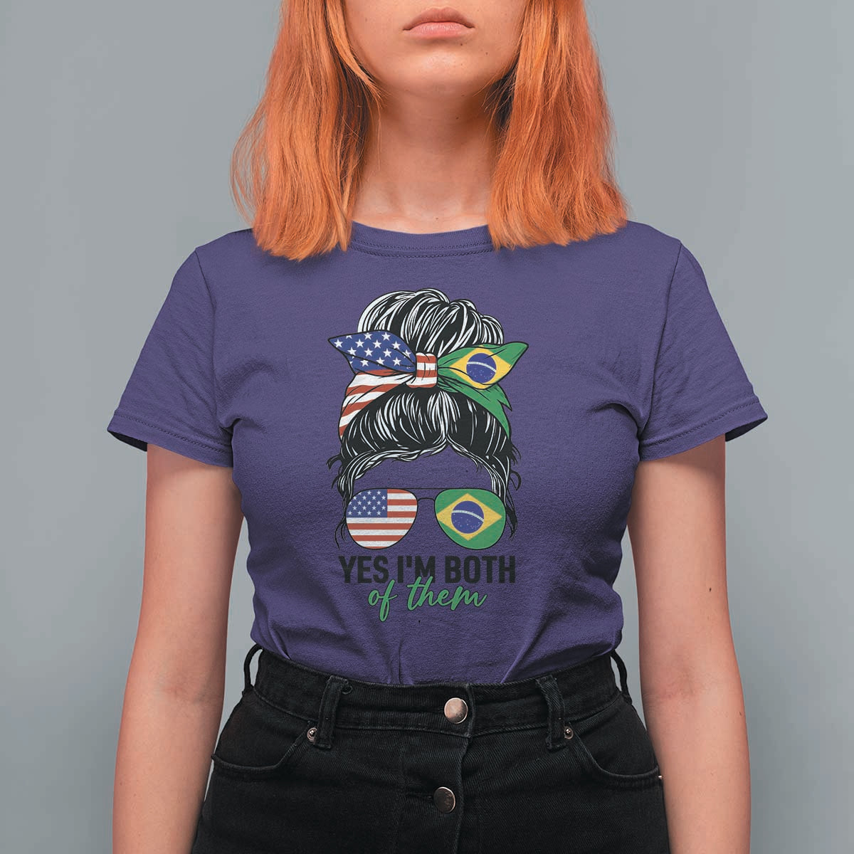 Half American And Brazilian America Brazil Brasil Flag Girl T Shirt For Women Yes I'm Both of Them