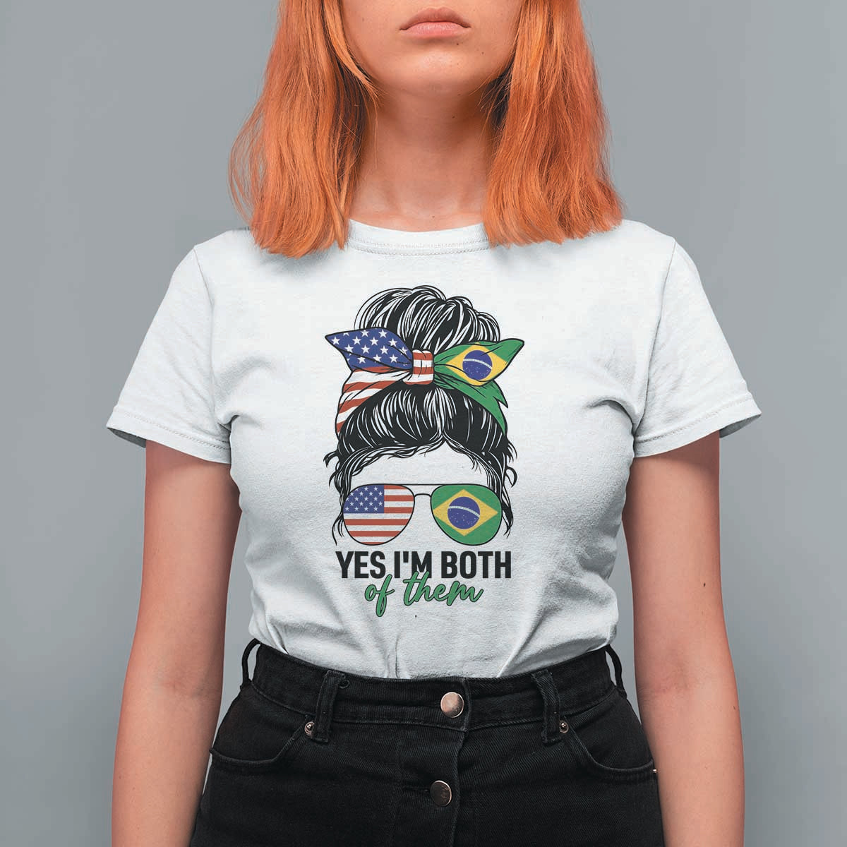 Half American And Brazilian America Brazil Brasil Flag Girl T Shirt For Women Yes I'm Both of Them