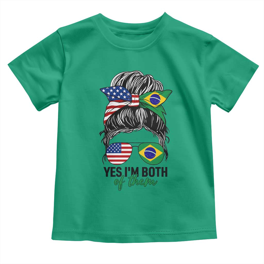 Half American And Brazilian America Brazil Brasil Flag Girl Toddler T Shirt Yes I'm Both of Them
