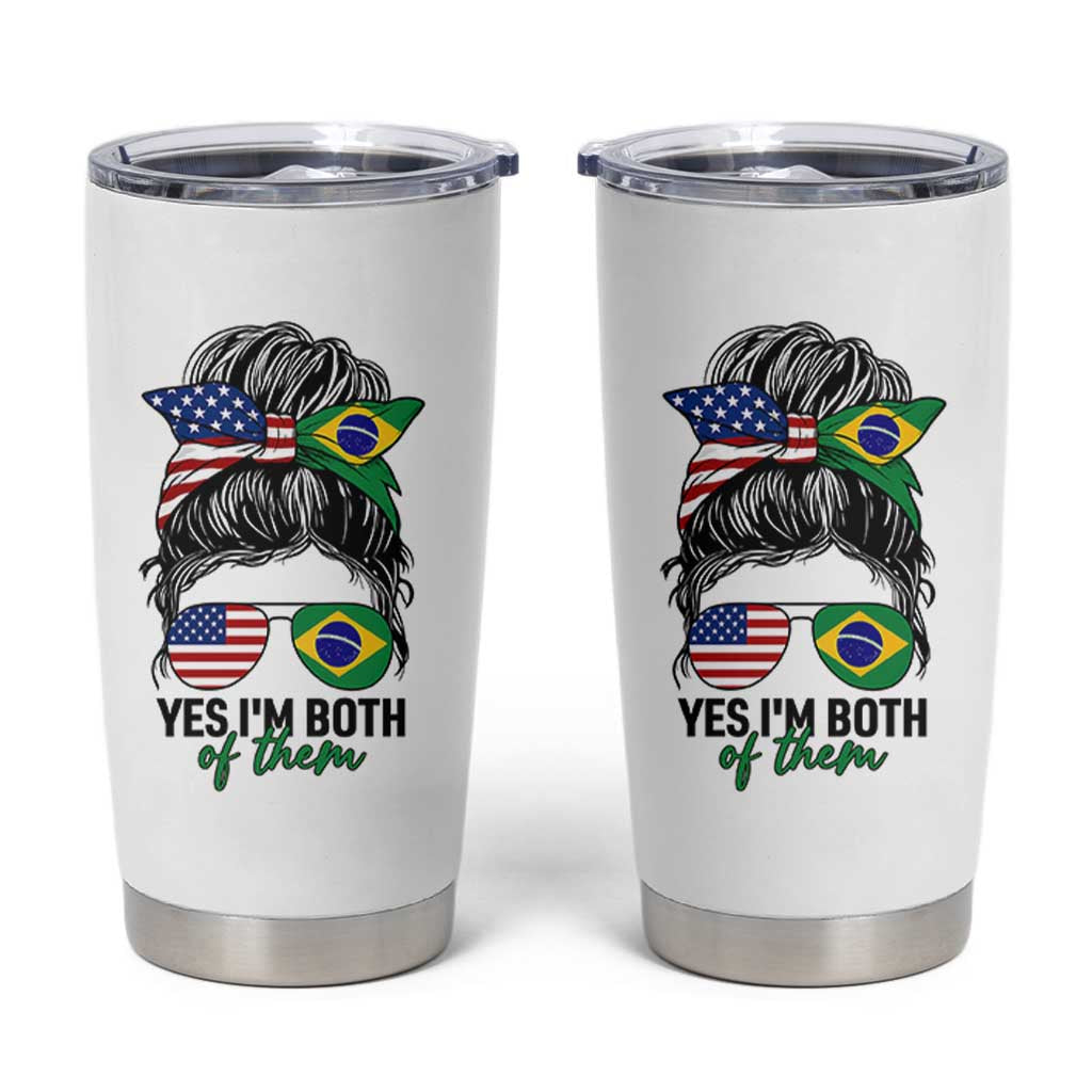 Half American And Brazilian America Brazil Brasil Flag Girl Tumbler Cup Yes I'm Both of Them
