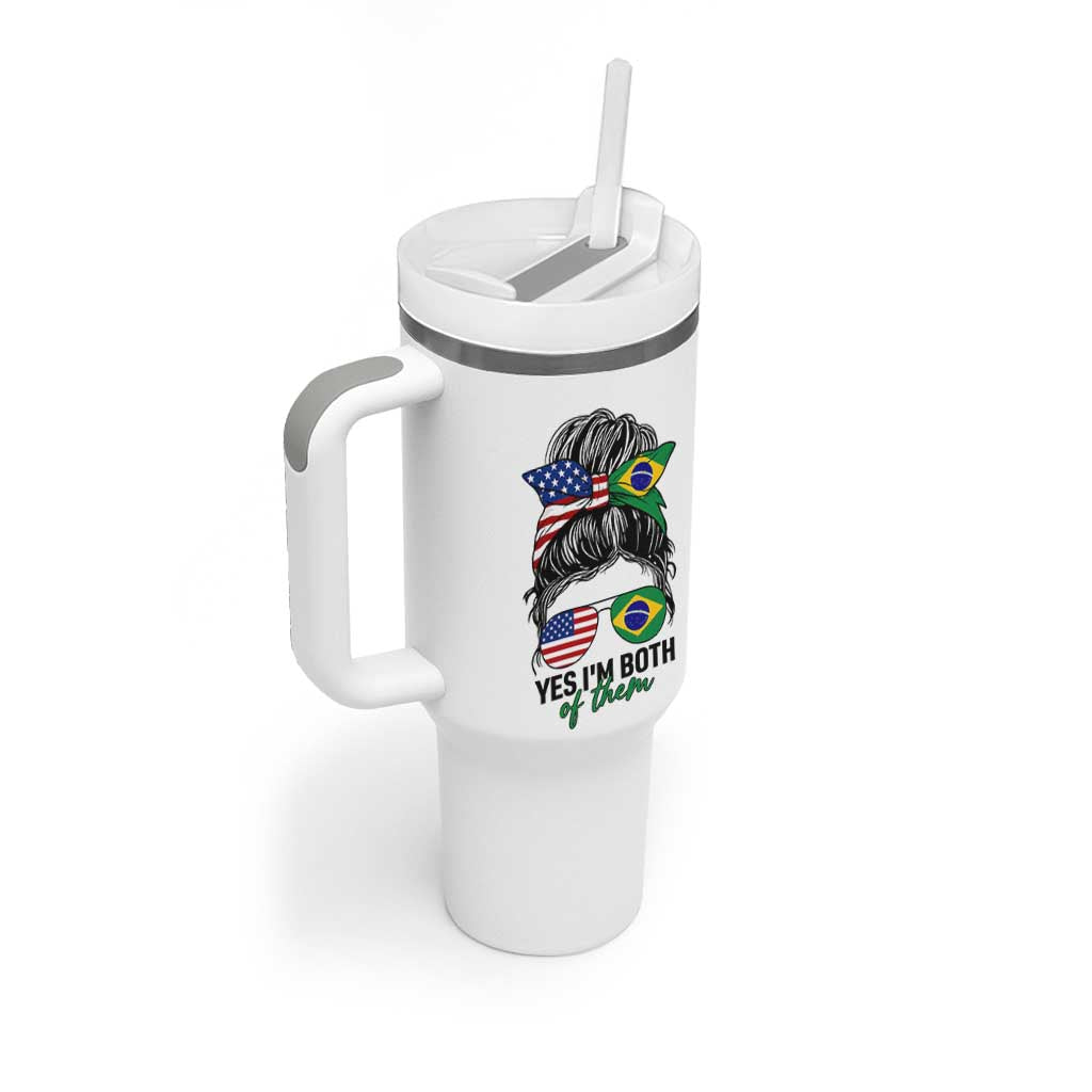 Half American And Brazilian America Brazil Brasil Flag Girl Tumbler With Handle Yes I'm Both of Them