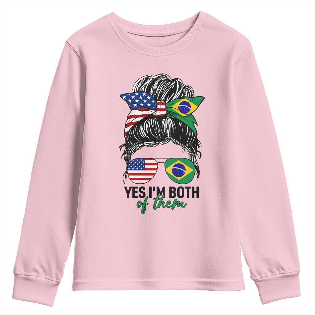Half American And Brazilian America Brazil Brasil Flag Girl Youth Sweatshirt Yes I'm Both of Them
