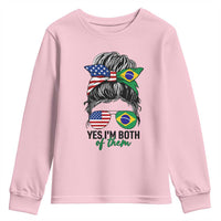 Half American And Brazilian America Brazil Brasil Flag Girl Youth Sweatshirt Yes I'm Both of Them