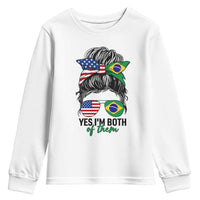 Half American And Brazilian America Brazil Brasil Flag Girl Youth Sweatshirt Yes I'm Both of Them