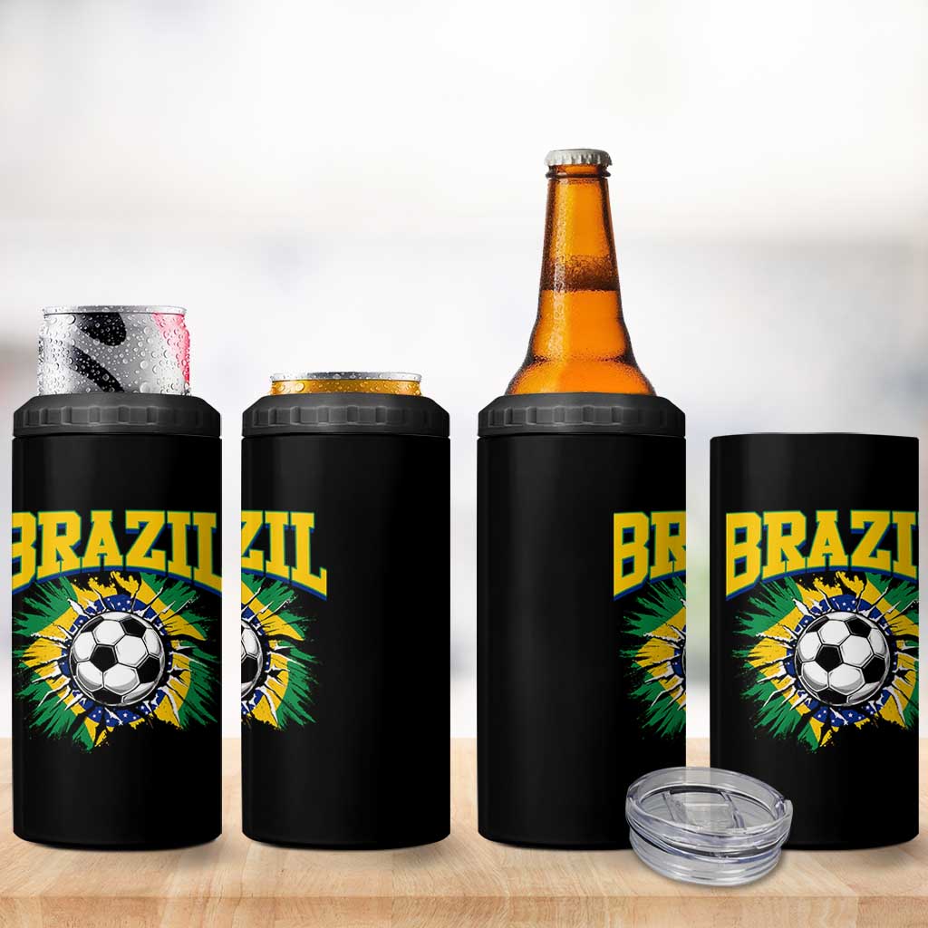 Brazil Soccer Fan 4 in 1 Can Cooler Tumbler Brazilian Football Game Day Fan