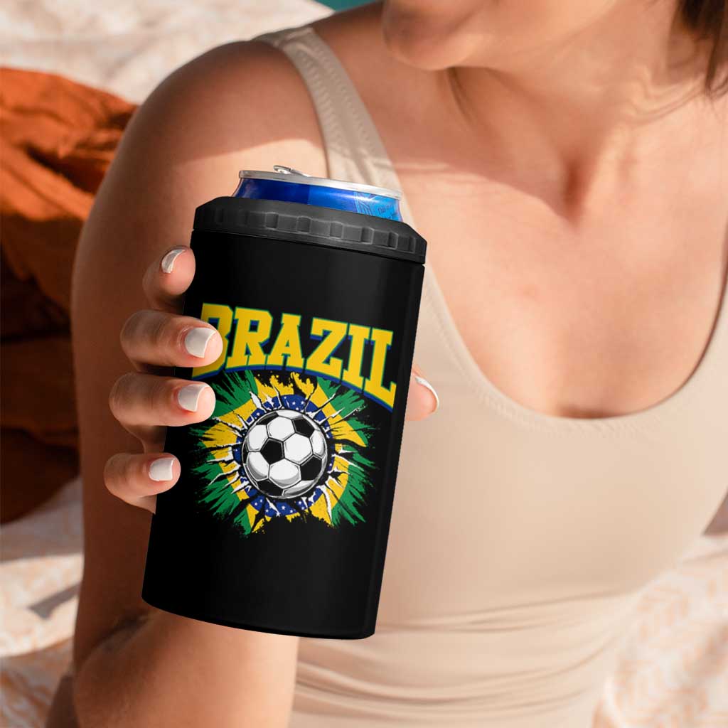 Brazil Soccer Fan 4 in 1 Can Cooler Tumbler Brazilian Football Game Day Fan