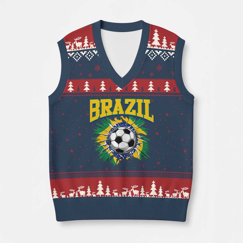 Brazil Soccer Fan V-Neck Knit Sweater Vest Brazilian Football Game Day Fan