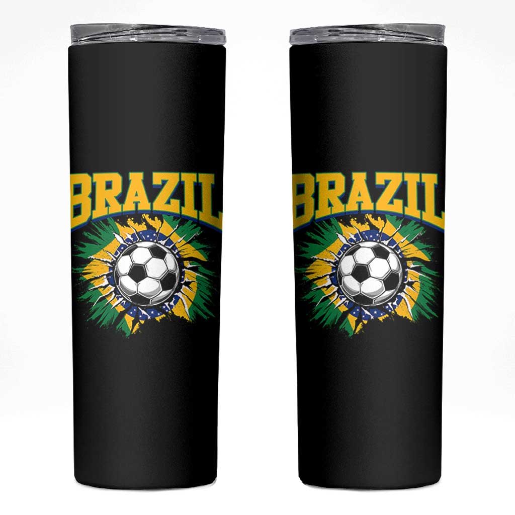 Brazil Soccer Fan Skinny Tumbler Brazilian Football Game Day Fan