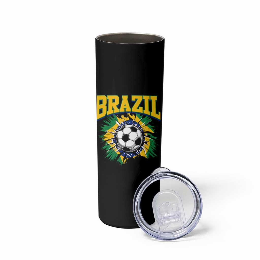 Brazil Soccer Fan Skinny Tumbler Brazilian Football Game Day Fan
