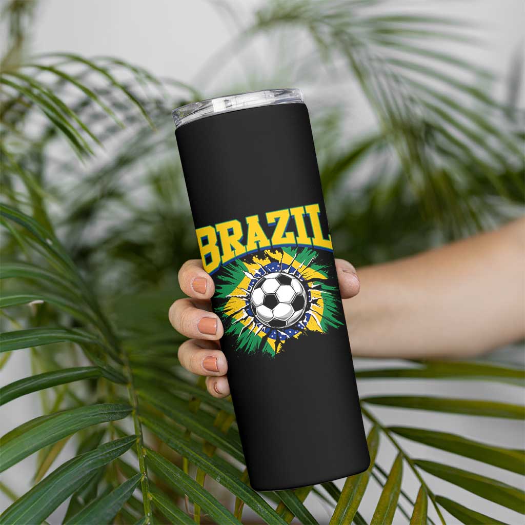 Brazil Soccer Fan Skinny Tumbler Brazilian Football Game Day Fan