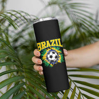 Brazil Soccer Fan Skinny Tumbler Brazilian Football Game Day Fan