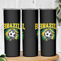 Brazil Soccer Fan Skinny Tumbler Brazilian Football Game Day Fan