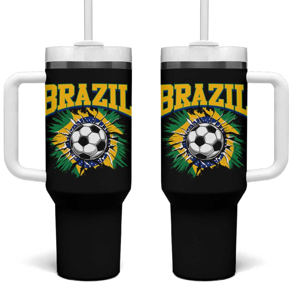 Brazil Soccer Fan Tumbler With Handle Brazilian Football Game Day Fan
