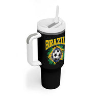 Brazil Soccer Fan Tumbler With Handle Brazilian Football Game Day Fan