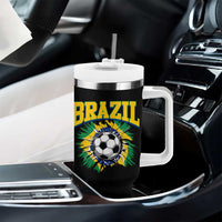Brazil Soccer Fan Tumbler With Handle Brazilian Football Game Day Fan