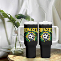 Brazil Soccer Fan Tumbler With Handle Brazilian Football Game Day Fan