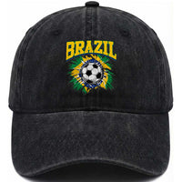 Brazil Soccer Fan Washed Cotton Baseball Cap Brazilian Football Game Day Fan
