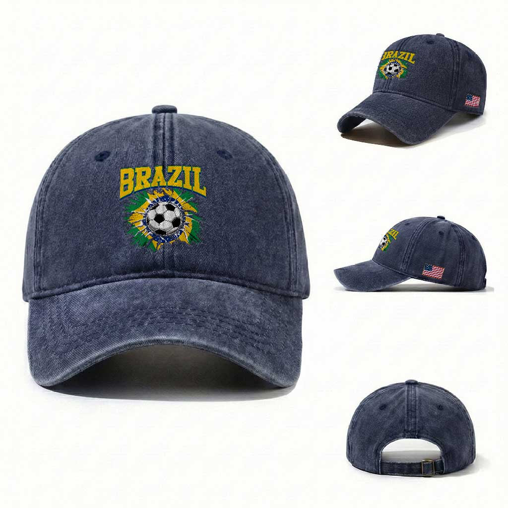Brazil Soccer Fan Washed Cotton Baseball Cap Brazilian Football Game Day Fan