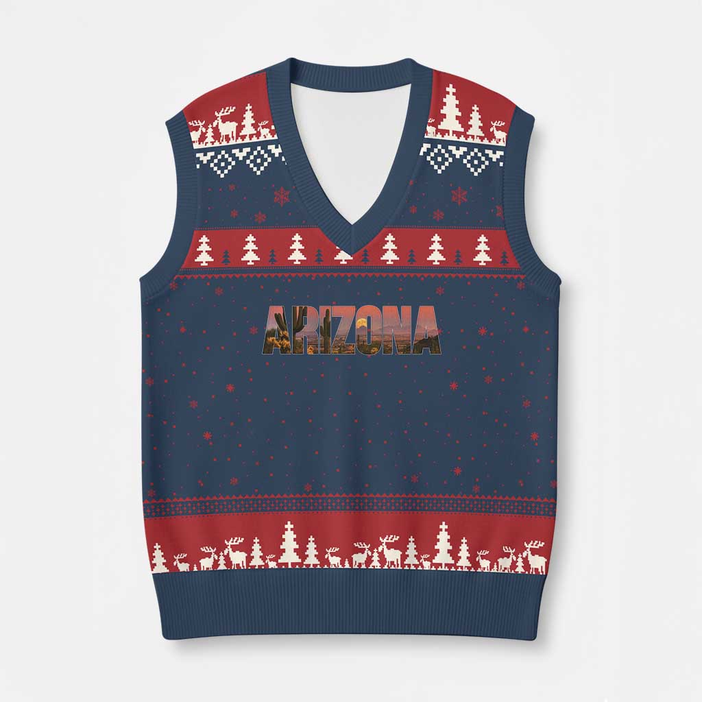 Arizona Photo Landscape Cactus Dessert Mountains Nature V-Neck Knit Sweater Vest