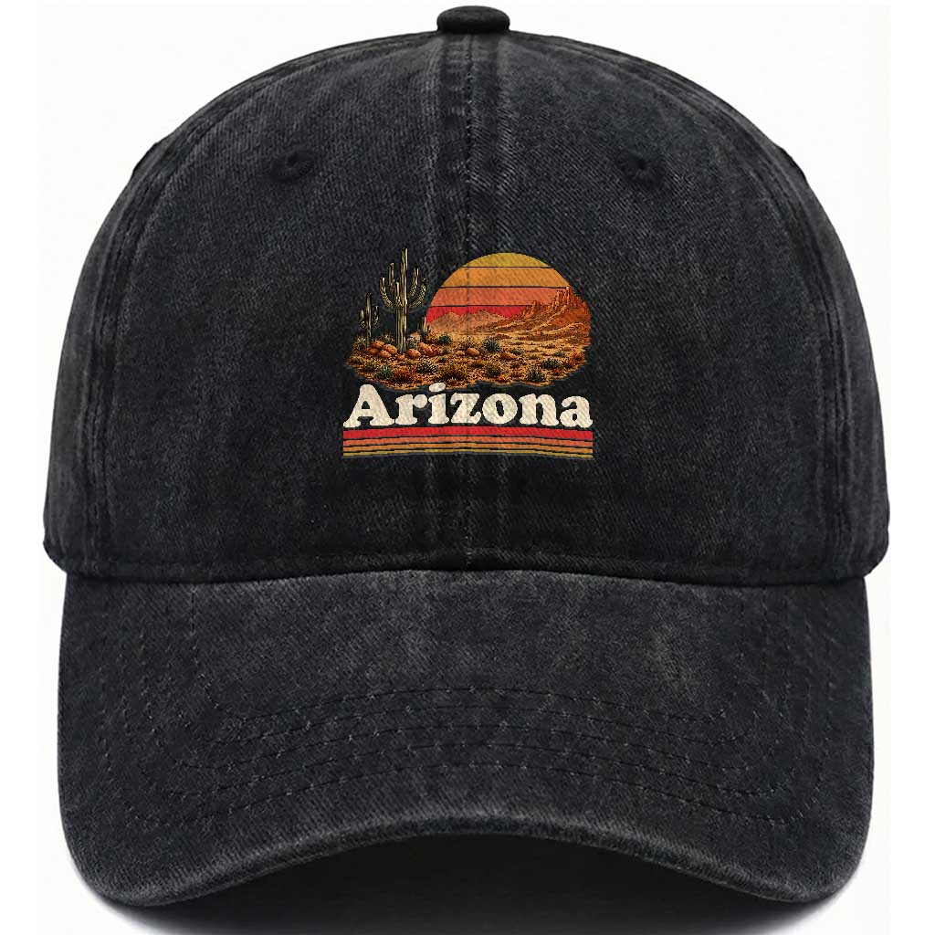 Arizona Desert Sunset Saguaro Cactus Mountains Nature Lover Washed Cotton Baseball Cap