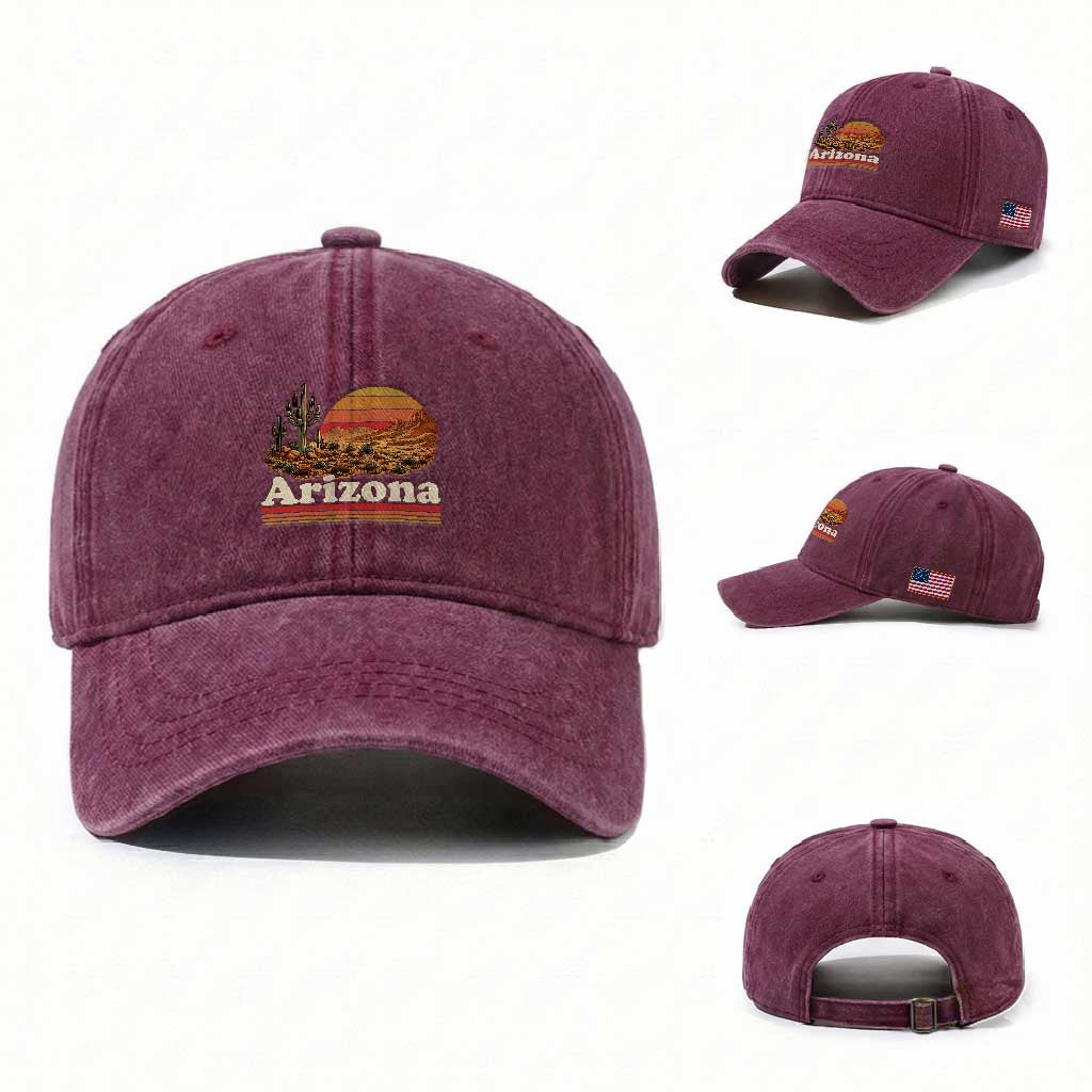 Arizona Desert Sunset Saguaro Cactus Mountains Nature Lover Washed Cotton Baseball Cap