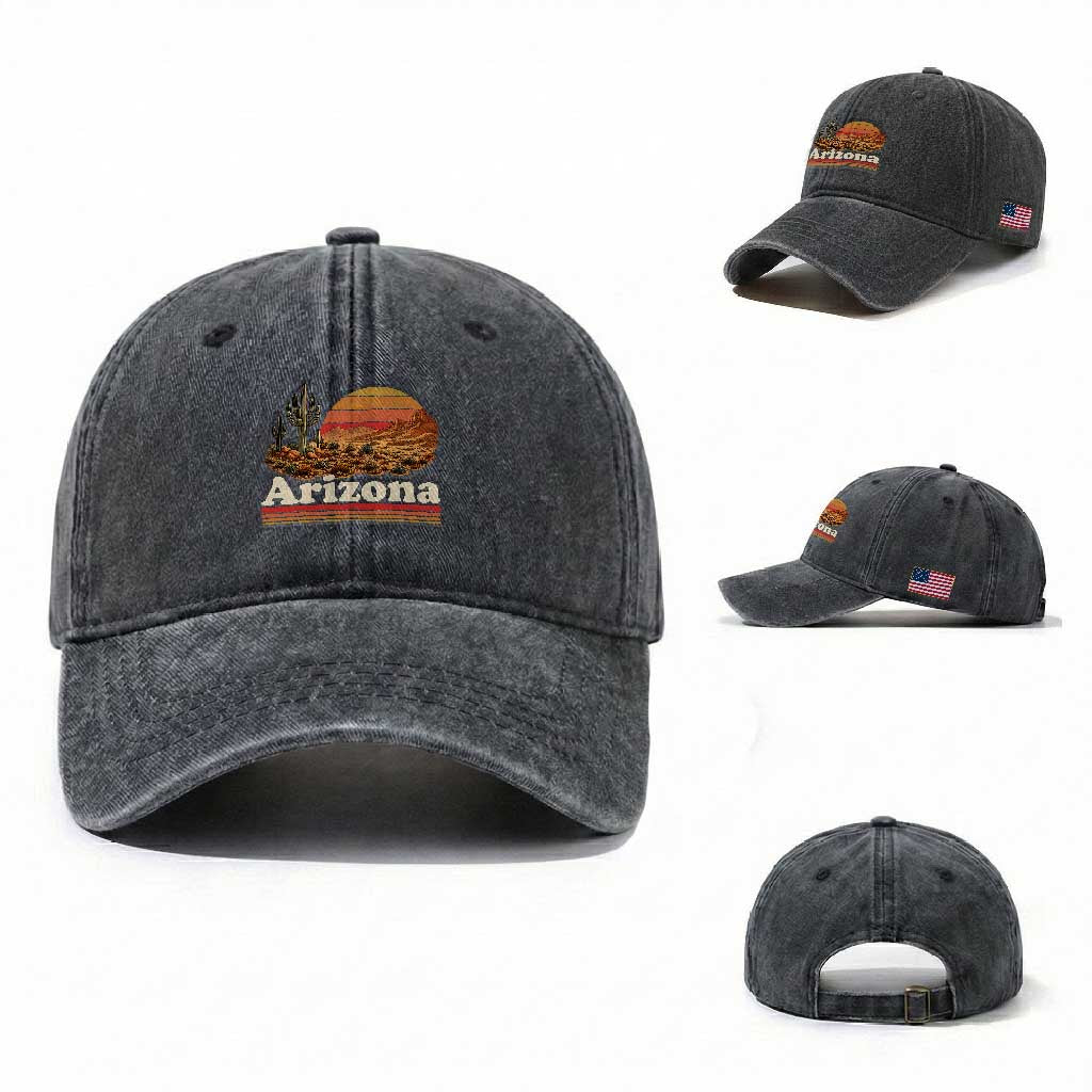 Arizona Desert Sunset Saguaro Cactus Mountains Nature Lover Washed Cotton Baseball Cap