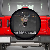 We Ride at Dawn Spare Tire Cover Funny Racoon Riding Tricycle Chaotic Meme