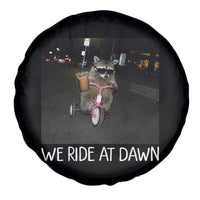 We Ride at Dawn Spare Tire Cover Funny Racoon Riding Tricycle Chaotic Meme
