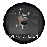 We Ride at Dawn Spare Tire Cover Funny Racoon Riding Tricycle Chaotic Meme