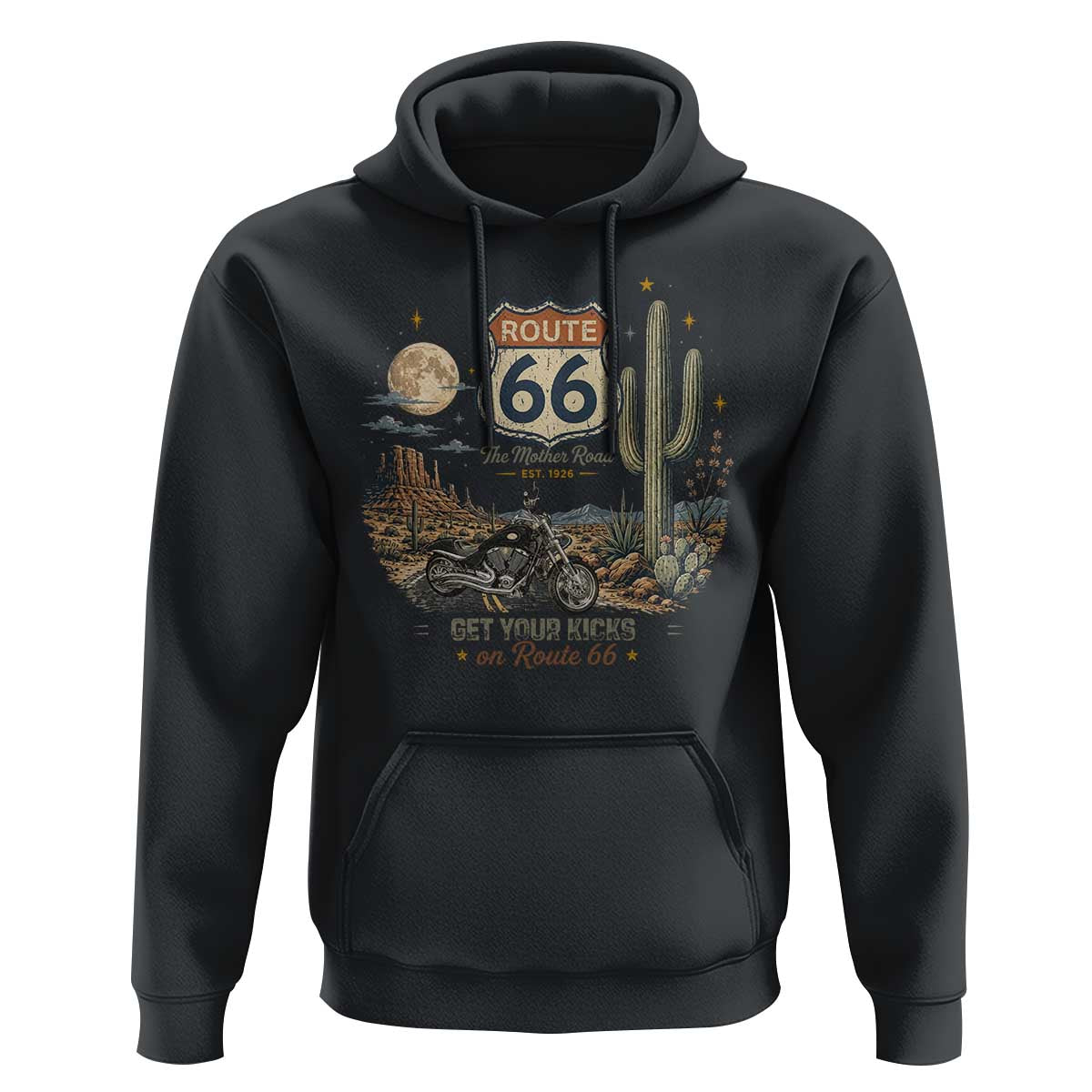 Highway 66 Get Your Kicks Centennial Road Trip Hoodie Vintage 1976 American Cruiser Motorcycle Lover 100th Anniversary Gift