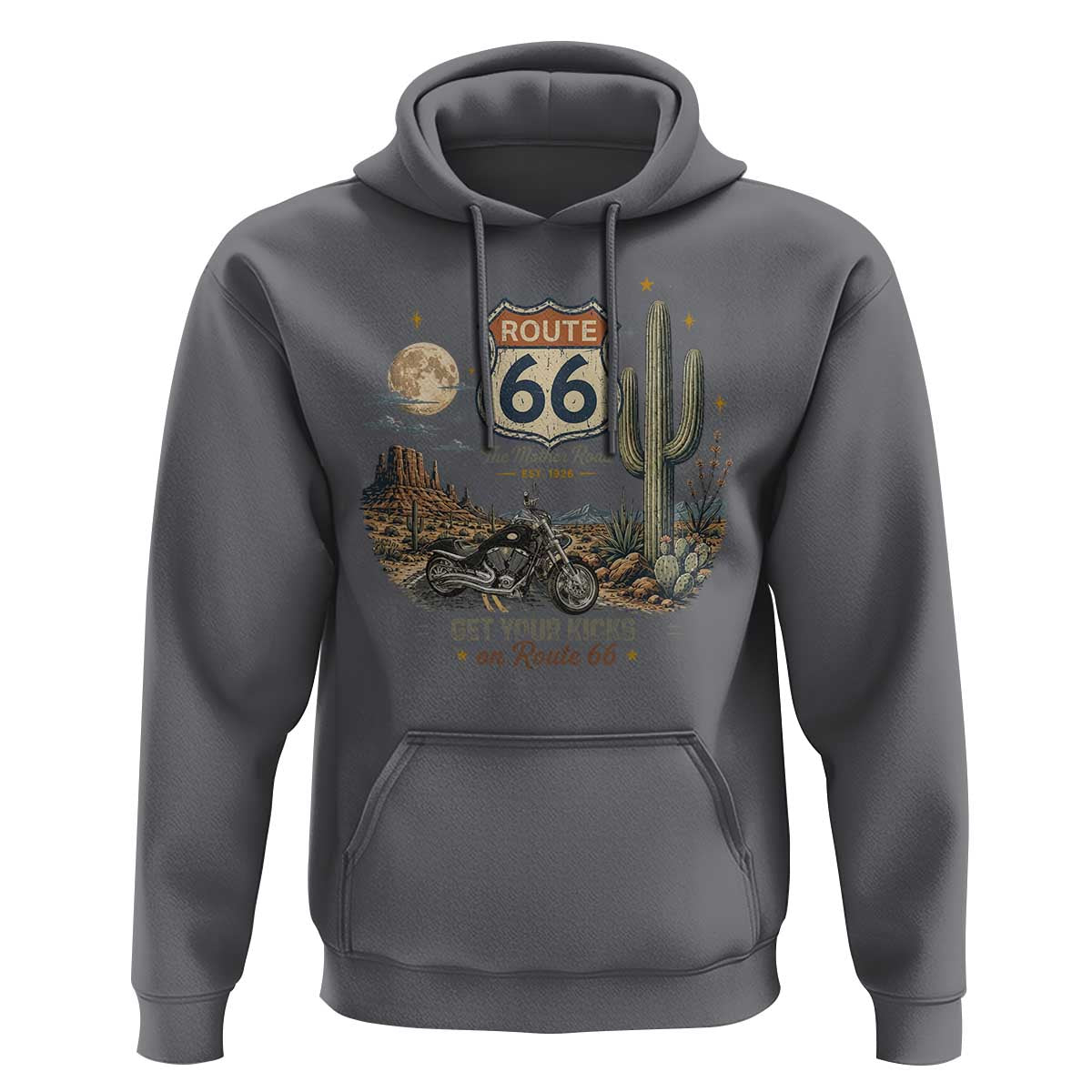 Highway 66 Get Your Kicks Centennial Road Trip Hoodie Vintage 1976 American Cruiser Motorcycle Lover 100th Anniversary Gift