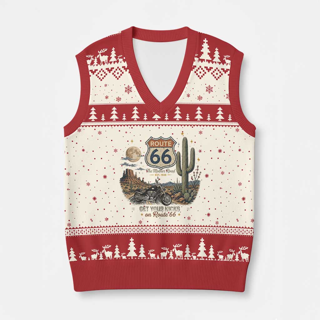 Highway 66 Get Your Kicks Centennial Road Trip V-Neck Knit Sweater Vest Vintage 1976 American Cruiser Motorcycle Lover 100th Anniversary Gift