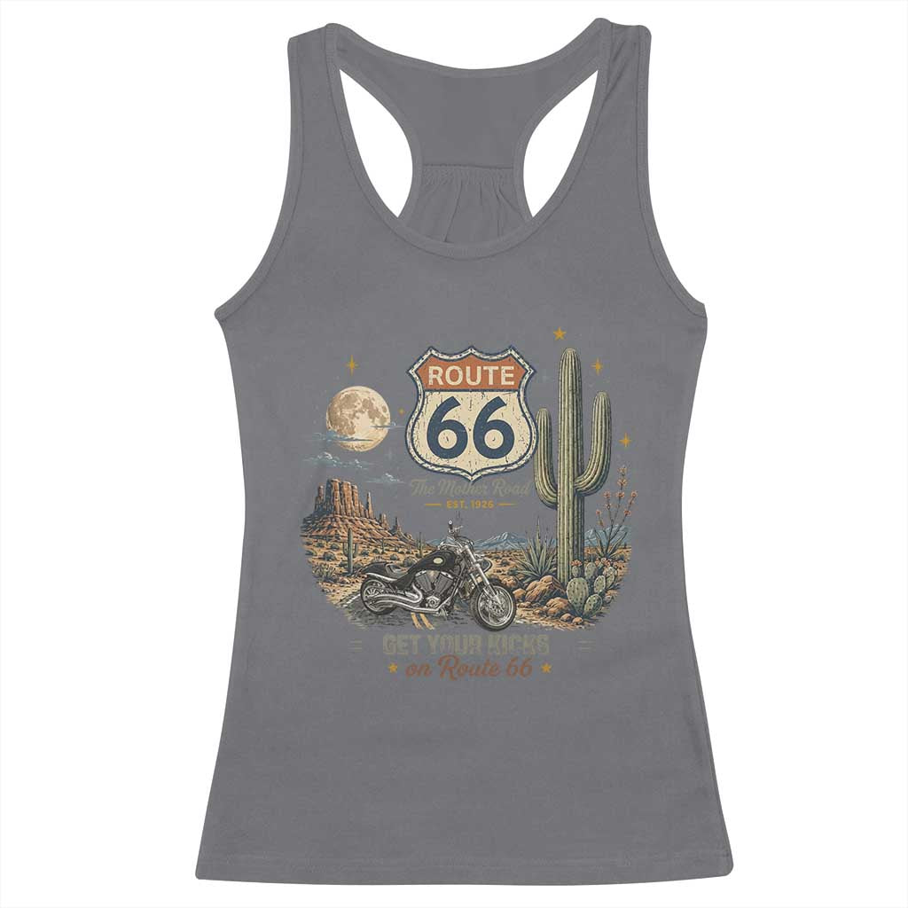 Highway 66 Get Your Kicks Centennial Road Trip Racerback Tank Top Vintage 1976 American Cruiser Motorcycle Lover 100th Anniversary Gift