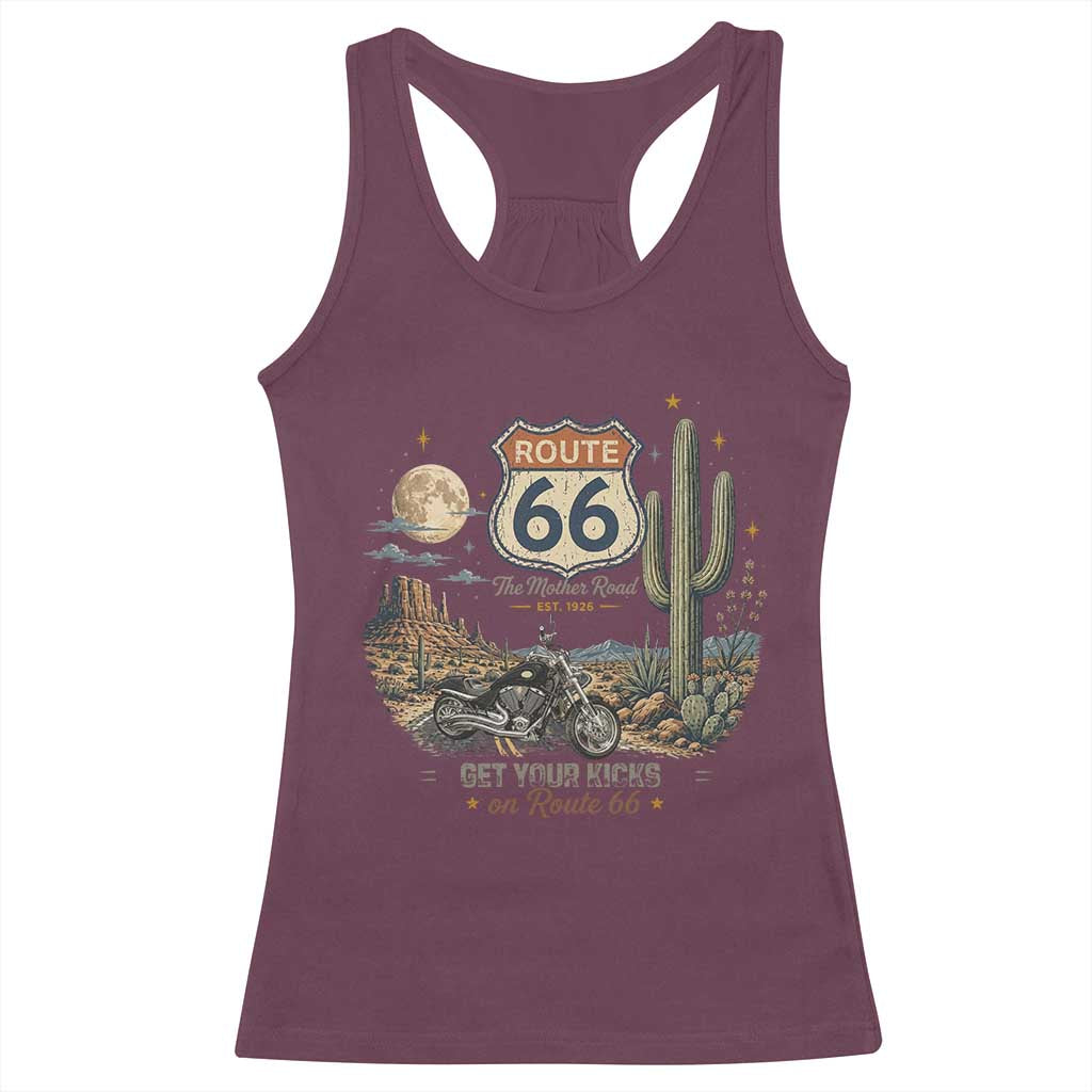 Highway 66 Get Your Kicks Centennial Road Trip Racerback Tank Top Vintage 1976 American Cruiser Motorcycle Lover 100th Anniversary Gift
